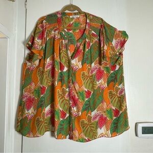Tropical Leaf Print Women's Resort Top 3XL